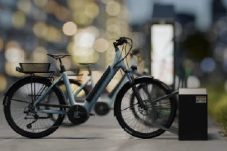 Charging dock for electric bicycles at Houston innovation district promoting sustainable transportation options